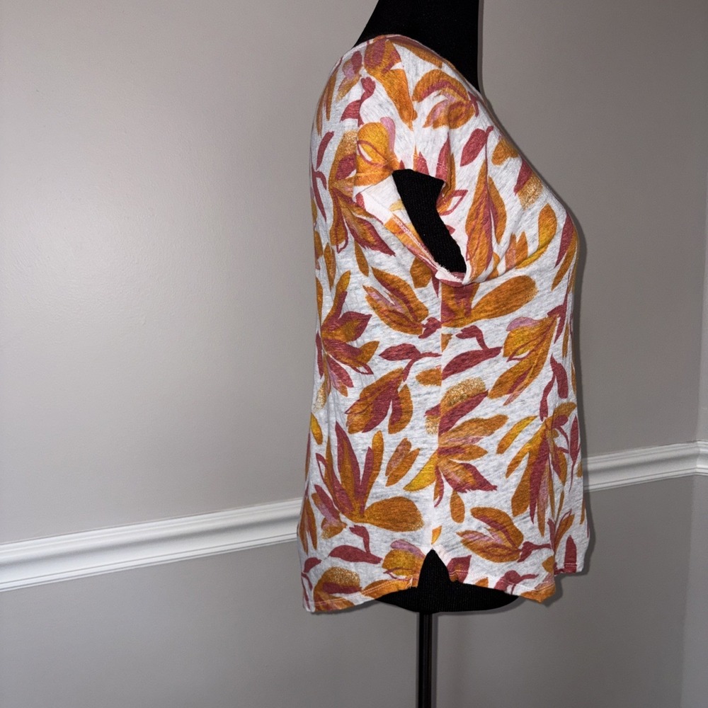 Cynthia Rowley Boho Top Women's Size L Orange Linen Floral Short Sleeve Tunic - Picture 5 of 12